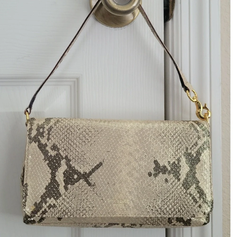 Kate Spade Metallic Snake Print Flap Shoulder Bag Pochette Y2K Gold Hardware